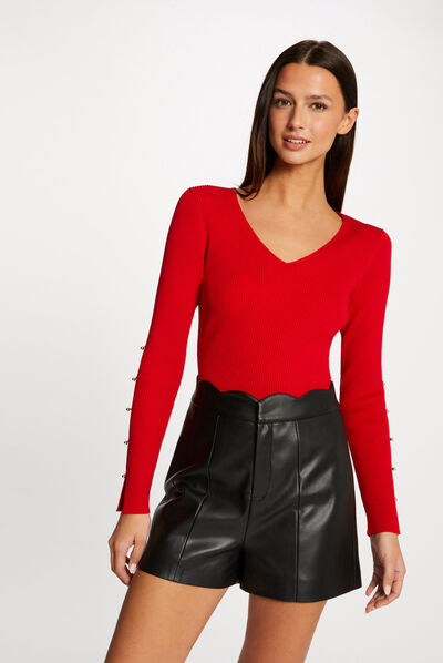 Jumper long sleeves slits and buttons red ladies'