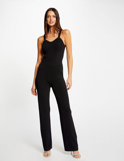 Knitted waisted jumpsuit black ladies'