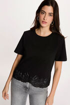 Embroidered round neck t-shirt black women