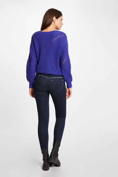 Long-sleeved jumper with V-neck purple ladies'
