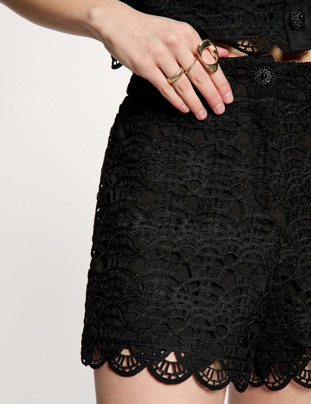 Wide leg lace shorts black women