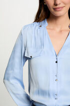 Long-sleeved satin shirt sky blue women
