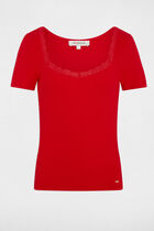 Fitted t-shirt with heart neckline red women