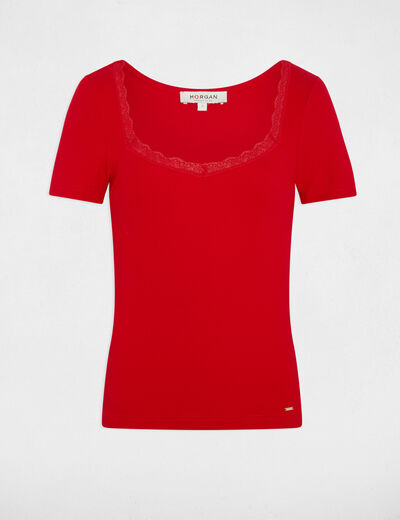 Fitted t-shirt with heart neckline red women