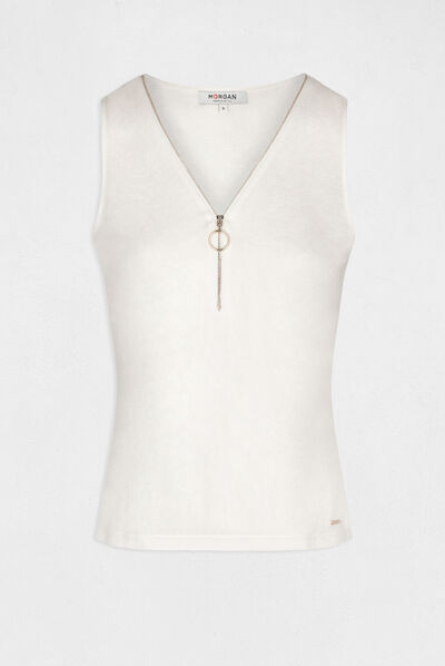 Vest top with wide straps and V-neck ecru ladies'