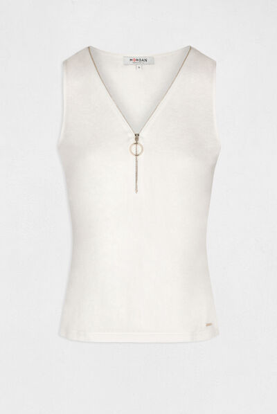 Vest top with wide straps and V-neck ecru ladies'