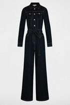 Wide-leg denim jumpsuit raw denim women