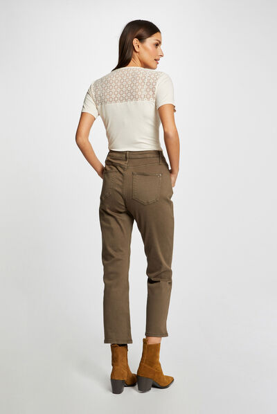 Short-sleeved t-shirt with lace ivory ladies'