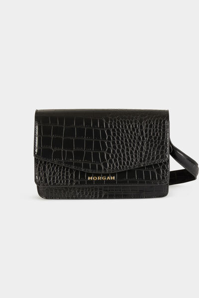 Baguette bag with croc effect black ladies'