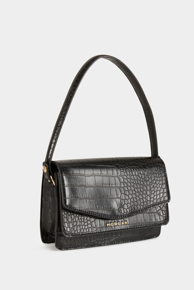 Baguette bag with croc effect black ladies'