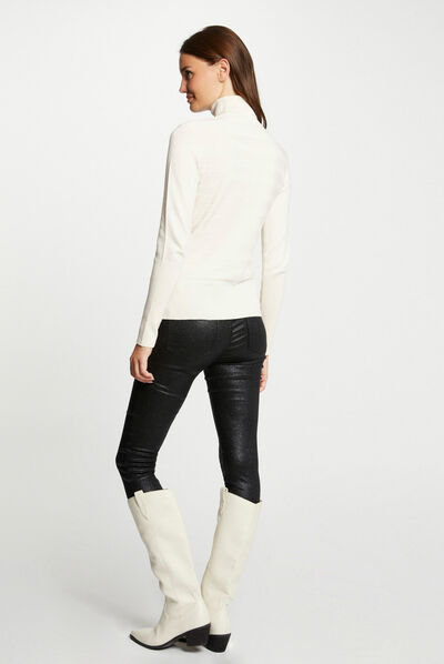 Skinny trousers wet effect and spangles black ladies'