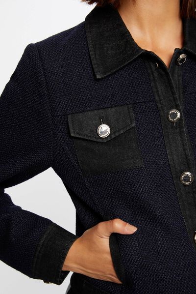 Straight buttoned jacket navy ladies'