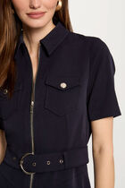 Robe courte ajustée zippée bleu marine femme