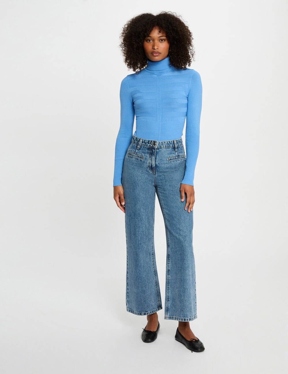 Fitted high neck sweater blue women