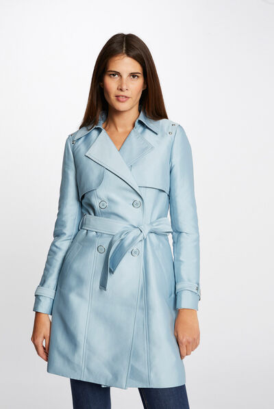 Straight belted trenchcoat sky blue ladies'