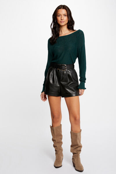 Long-sleeved jumper with buttons dark green ladies'