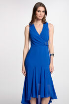 Robe midi droite fluide bleu electrique femme