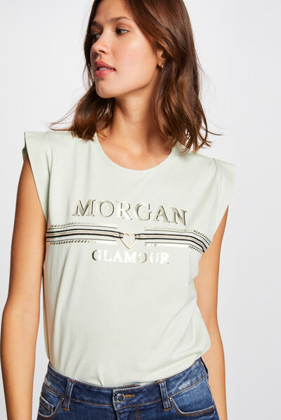 Short-sleeved t-shirt with message light green ladies'