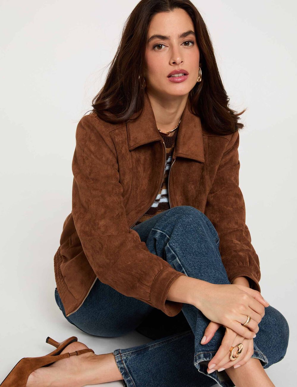 Suede jacket cognac brown women
