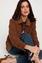 Suede jacket cognac brown women