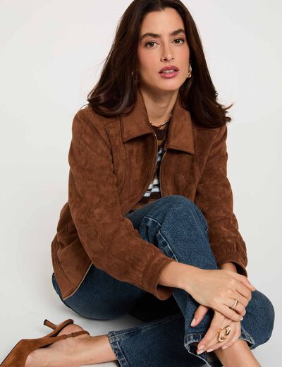 Suede jacket cognac brown women