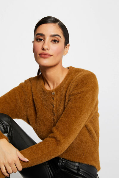 Long-sleeved jumper with round neck caramel ladies'