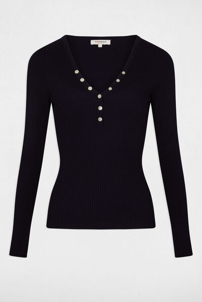 Long-sleeved jumper with buttons navy ladies'