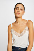 Vest top with thin straps and lace ecru women