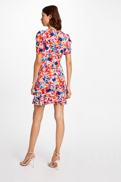 Shirred fitted dress floral print multico ladies'