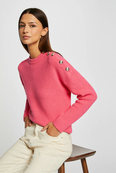 Long-sleeved jumper with buttons pink ladies'