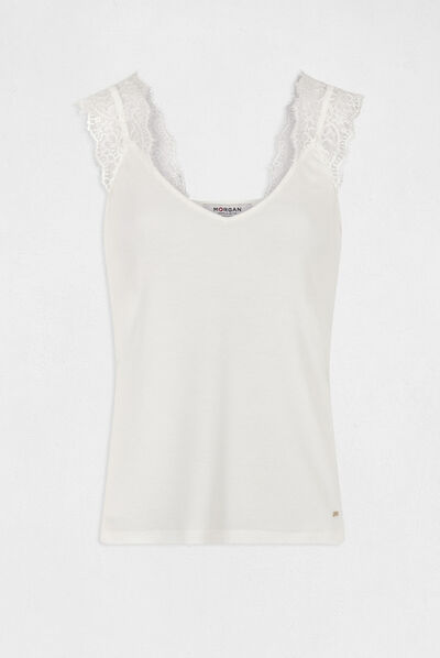 Vest top wide straps with lace ecru ladies'