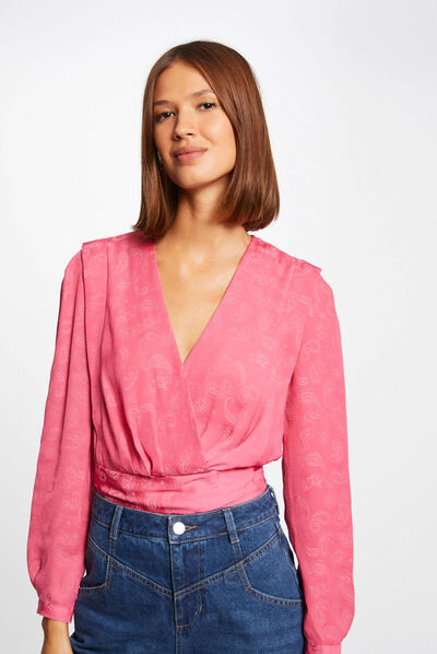 Printed long-sleeved blouse fuchsia ladies'