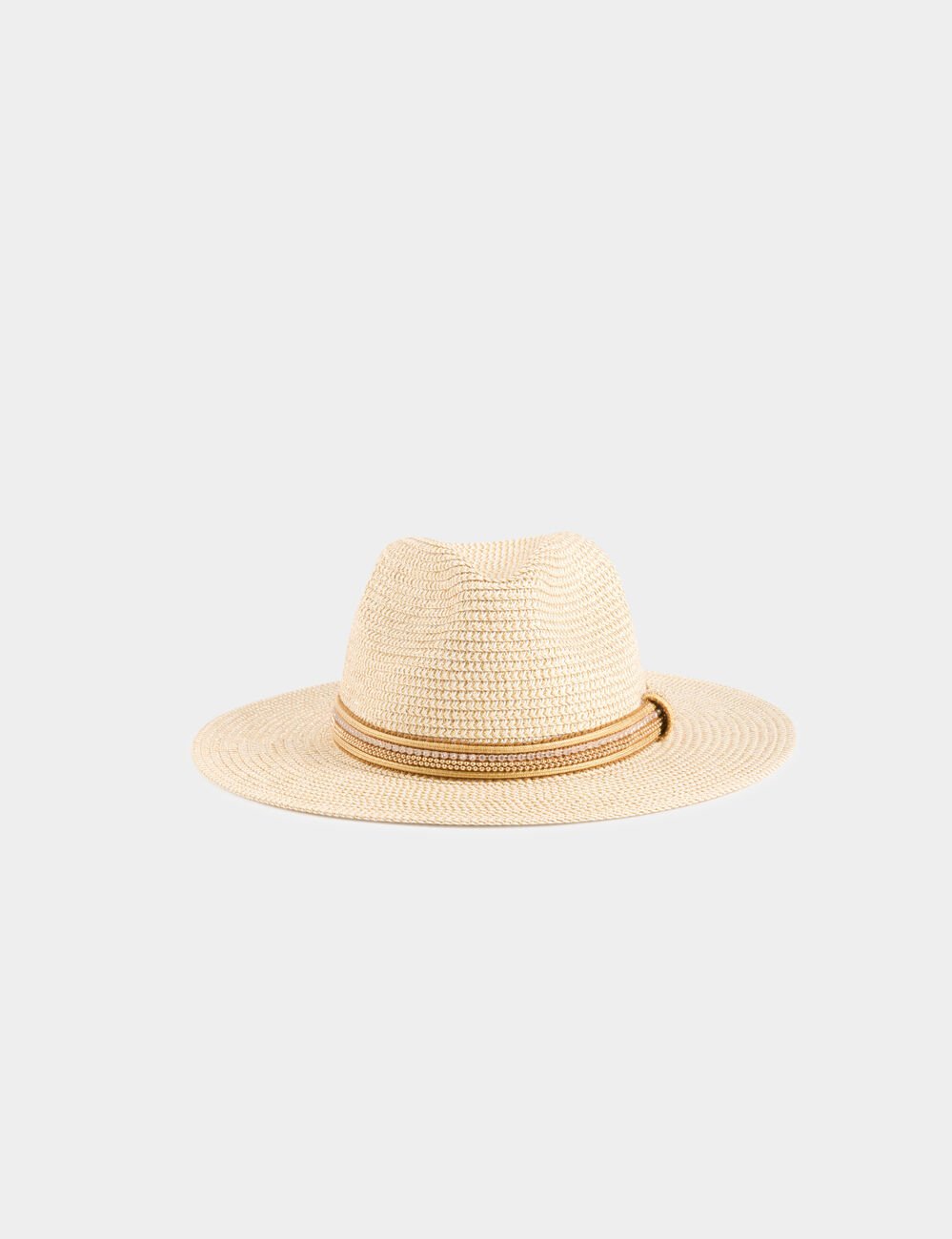 Braided hat jewelled details beige women