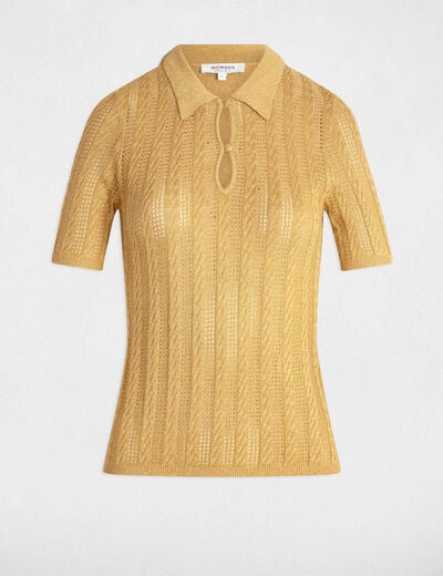 Jumper with polo collar mustard yellow women