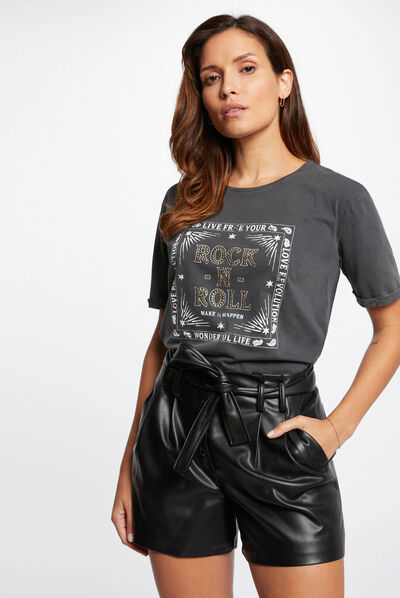 Short-sleeved t-shirt with message mid-grey ladies'