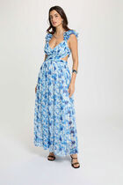 Floral flared maxi dress navy blue women