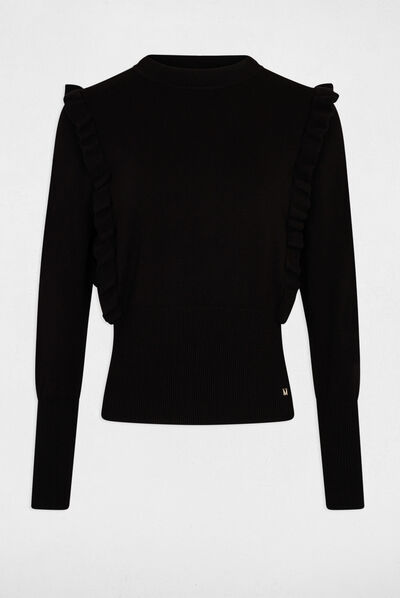 Long-sleeved jumper with ruffles black ladies'