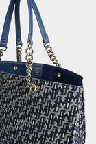 Shopper bag monogram print stone wash denim women