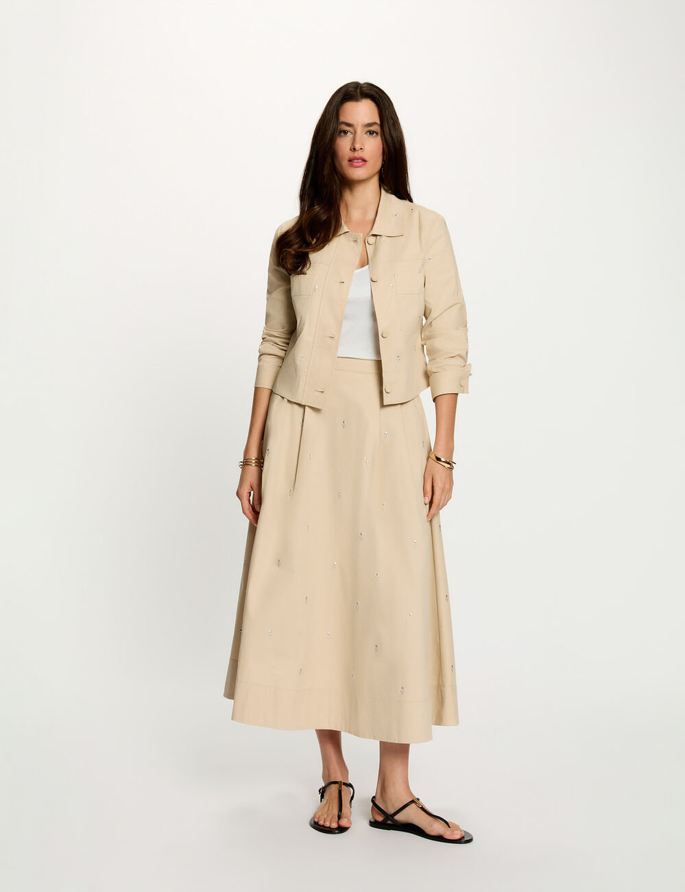 Cropped studded jacket beige women