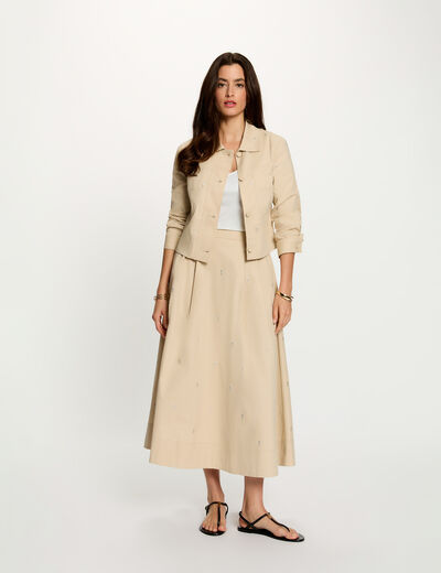 Cropped studded jacket beige women