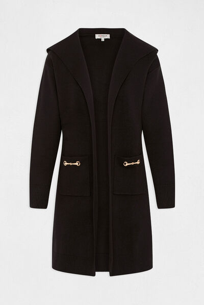 Long cardigan with hood and chains black ladies'