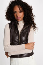 Faux leather padded jacket with hood dark brown women