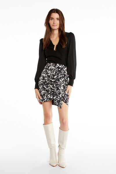 Draped fitted skirt abstract print multico ladies'