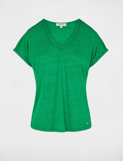 V-neck short-sleeve t-shirt meadow green women