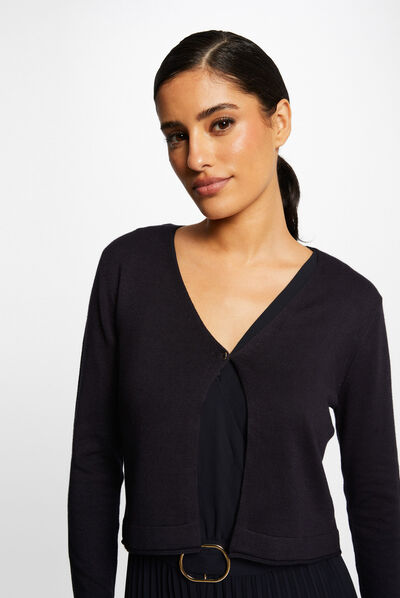 Long-sleeved cardigan with V-neck navy ladies'
