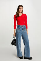 Ribbed jumper with V-neck red women