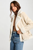 Zipped jacket suede effect ivory women