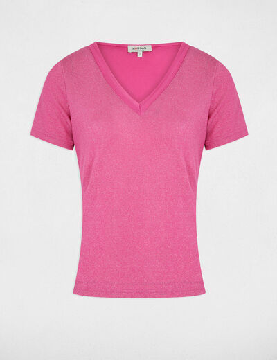Short-sleeved t-shirt with V-neck pink women