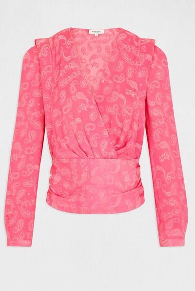 Printed long-sleeved blouse fuchsia ladies'