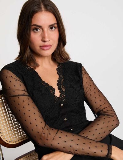 Lace bodysuit with v-neck black women